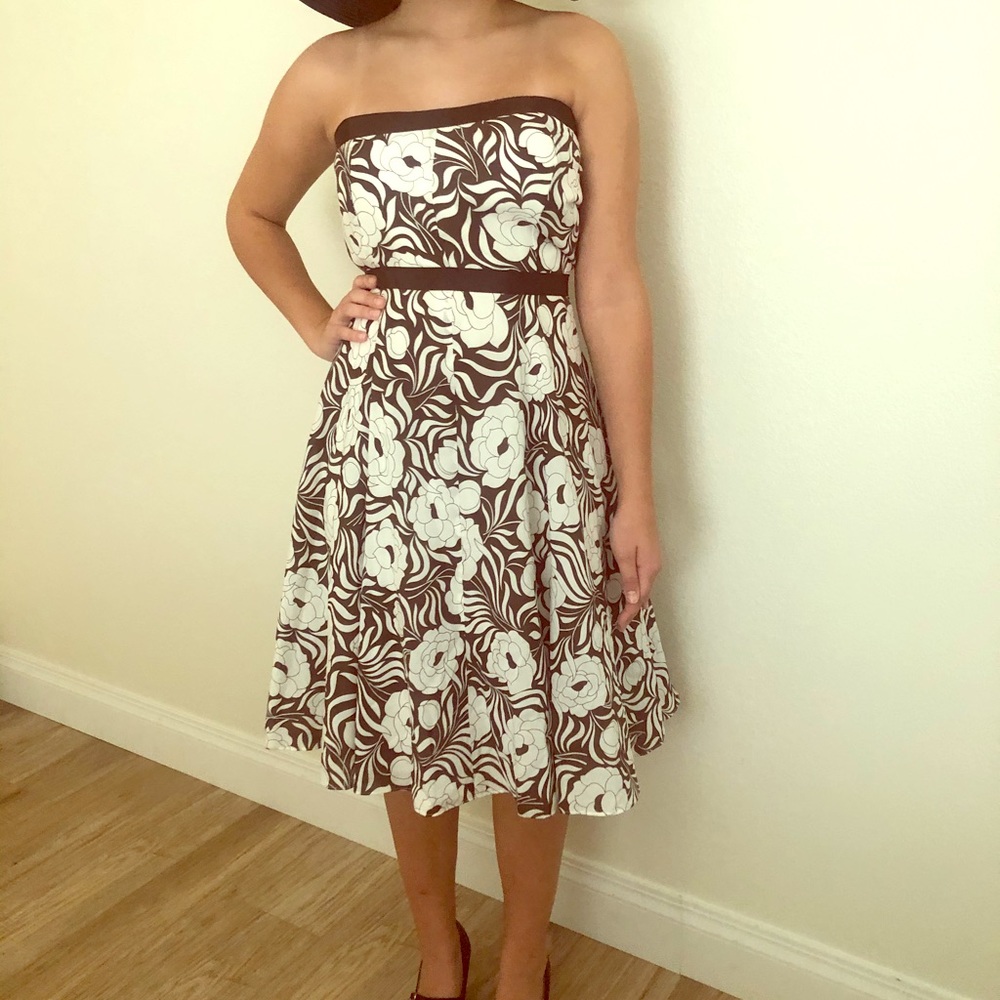 Strapless Brown & White Print